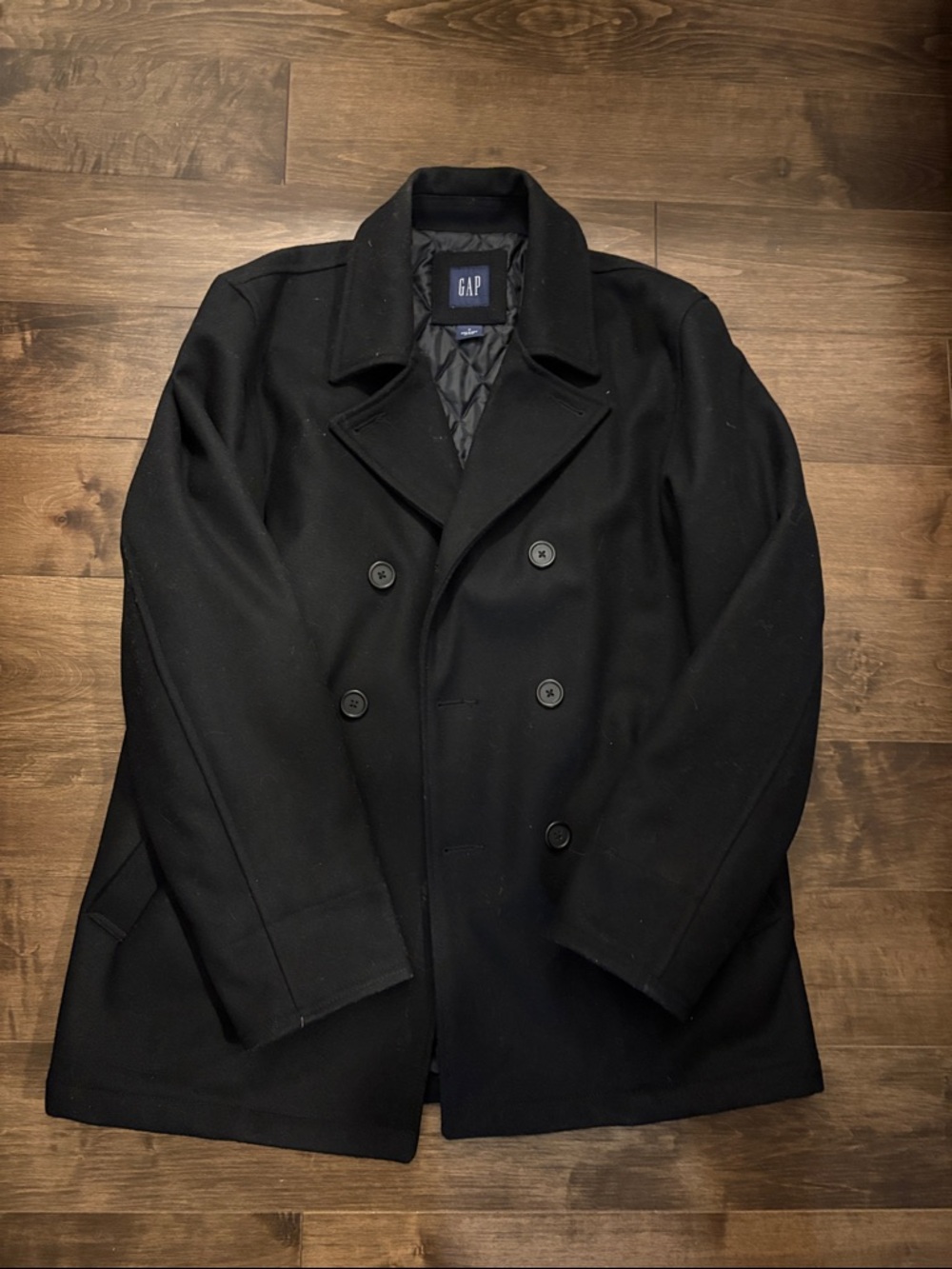 GAP Black Double-Breasted Wool-Blend Peacoat